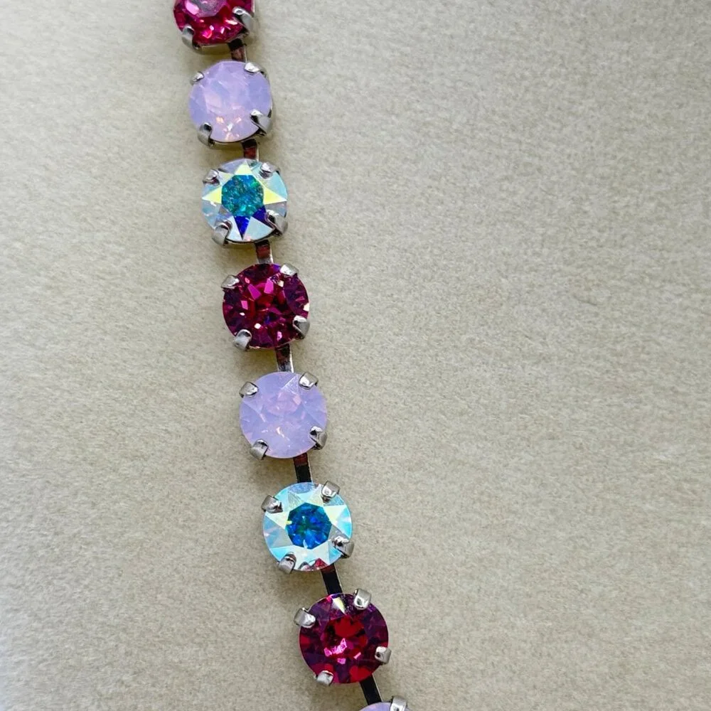 Handmade Swarovski Crystal Necklace | Pink, Fuchsia & Iridescent Elegant Jewelry - Picture 4 of 7